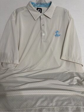FootJoy Men’s White Polo with Light Blue Dots & Crest